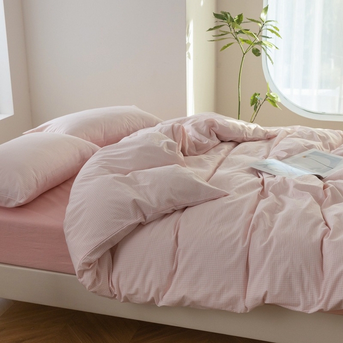 91家纺网 家纺一手货源 找家纺 （总）良品汇馆 日式无印纯棉水洗棉四件套良品细格纹套件简约床上用品格子全棉