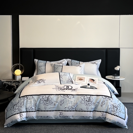 2025新款博纳家纺 纯棉数码印花+绣花四件套 繁星蓝