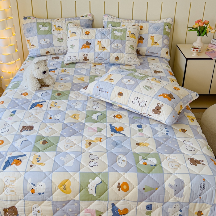 91家纺网 家纺一手货源 找家纺 U品汇 2025新品A类全棉夹棉床盖纯棉100%棉绗缝三件套炕垫褥子13372 G蜡笔画