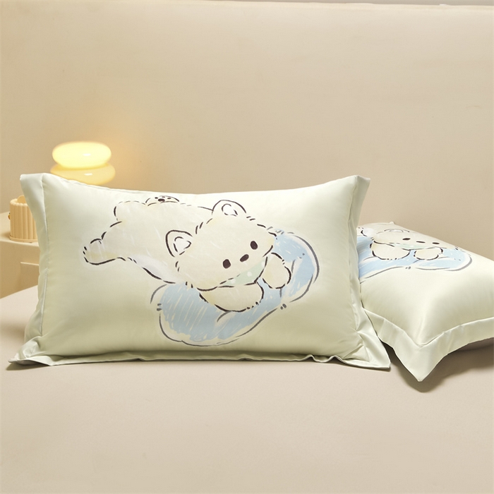 91家纺网 家纺一手货源 找家纺 笙意家纺 2025新款水洗真丝数码印花卡通枕套 萌猫