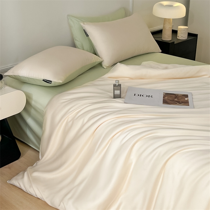 91家纺网 家纺一手货源 找家纺 笙意家纺 2025新款水洗真丝简约时尚四件套-简爱系列 简爱-奶昔白+水果清香