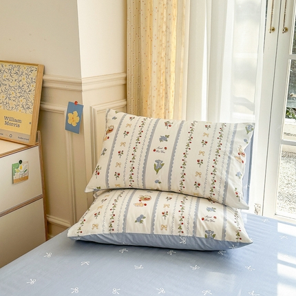 91家纺网 家纺一手货源 找家纺 （总）清雅福2025新款喷气全棉印花13372小清新四件套及单品-单枕套