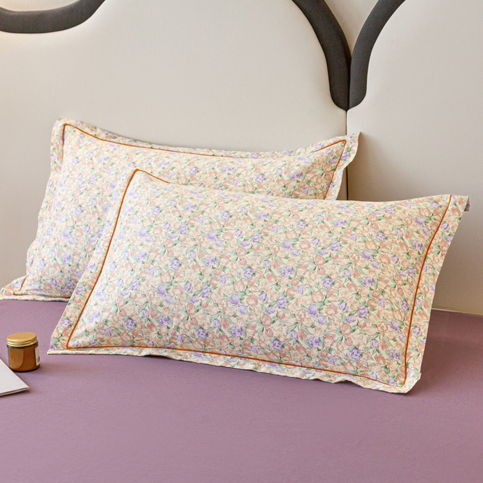 91家纺网 家纺一手货源 找家纺 棉乐町家居 2025新款全棉小清新人字纹四件套 郁金香