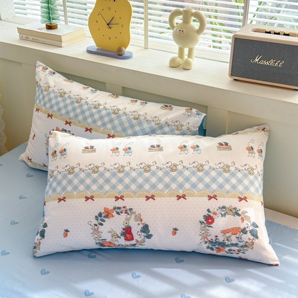 91家纺网 家纺一手货源 找家纺 （总）清雅福2025新款喷气全棉印花13372小清新四件套及单品-单枕套