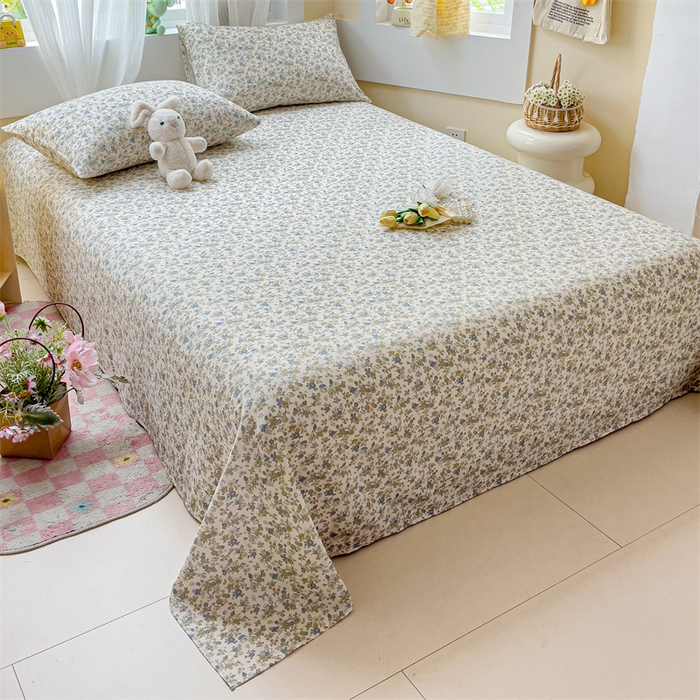 91家纺网 家纺一手货源 找家纺 名兮-2025新款全棉双层纱床单 双层纱-粉黛蓝