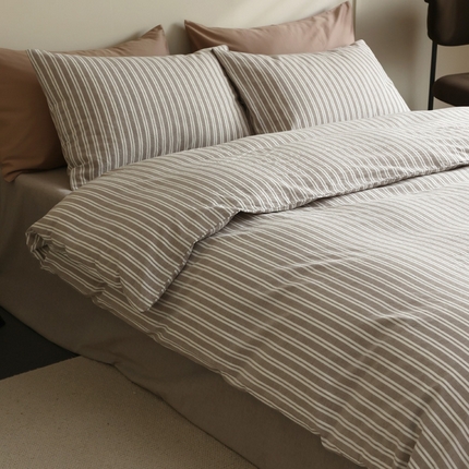 91家纺网 家纺一手货源 找家纺 （总）良品汇馆 日式无印水洗棉四件套良品条纹纯棉床品套件条子全棉宽窄条件套