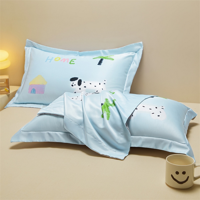 91家纺网 家纺一手货源 找家纺 笙意家纺 2025新款水洗真丝数码印花卡通枕套 斑点狗