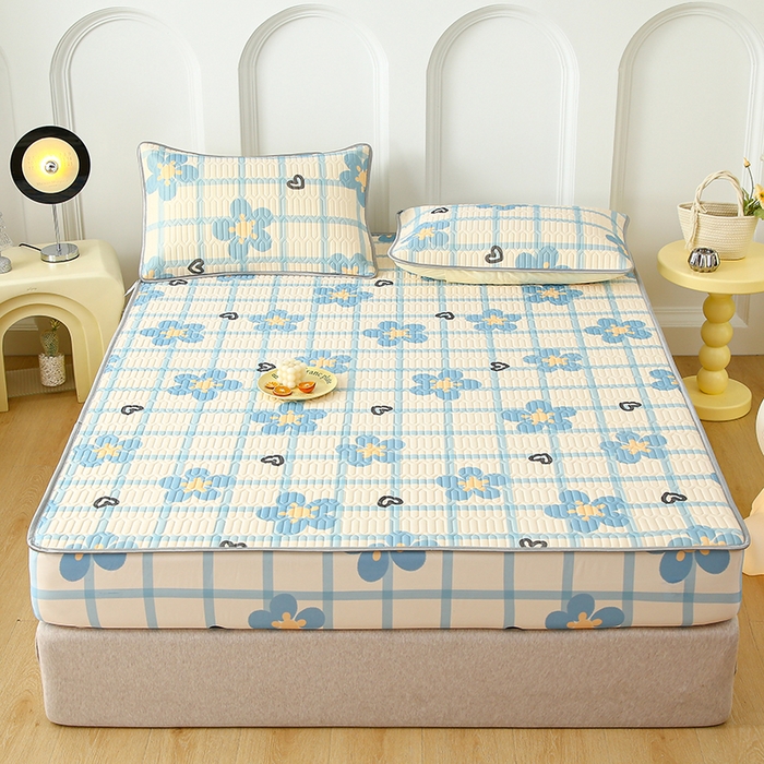 91家纺网 家纺一手货源 找家纺 伊人坊 2025新款A类凉感丝乳胶床笠凉席三件套 花花格调