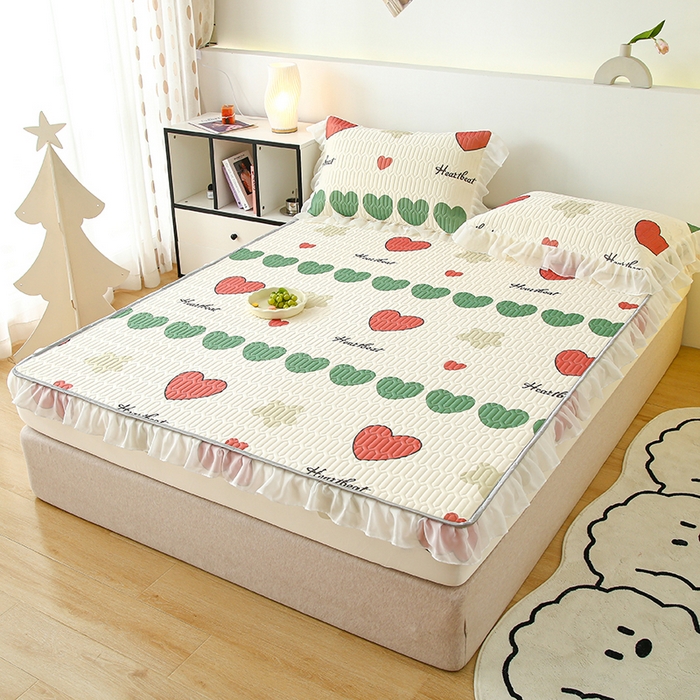 91家纺网 家纺一手货源 找家纺 伊人坊 2025新款A类凉感丝乳胶床笠凉席三件套-花边款 花边-彩色心情