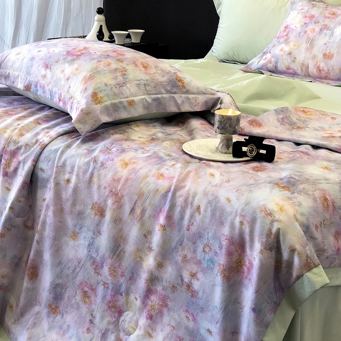 91家纺网 家纺一手货源 找家纺 立奥被业 2025新款雪纺纱夏被超柔数码印花夏被雪纺夏凉被 安娜-浅绿