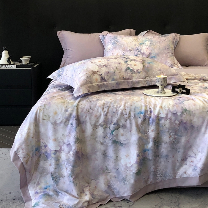 91家纺网 家纺一手货源 找家纺 立奥被业 2025新款雪纺纱夏被超柔数码印花夏被雪纺夏凉被 甜心小姐-灰紫