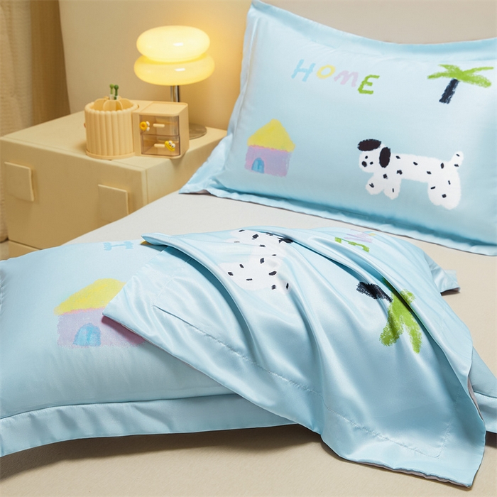 91家纺网 家纺一手货源 找家纺 笙意家纺 2025新款水洗真丝数码印花卡通枕套 斑点狗