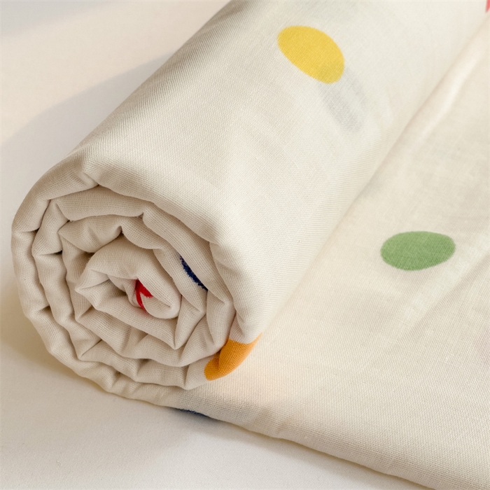 91家纺网 家纺一手货源 找家纺 名兮-2025新款全棉双层纱床单 双层纱-彩色波点