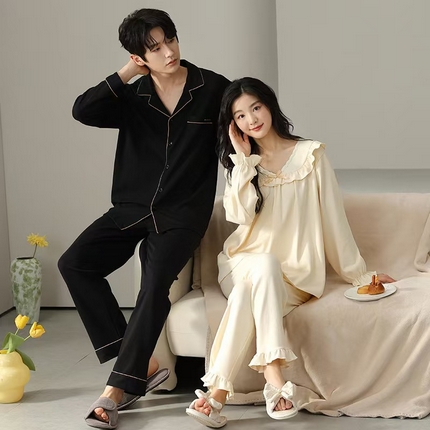 91家纺网 家纺一手货源 找家纺 （总）洛兰沙家居馆【只代发】【只代发】 纯棉情侣翻领睡袍