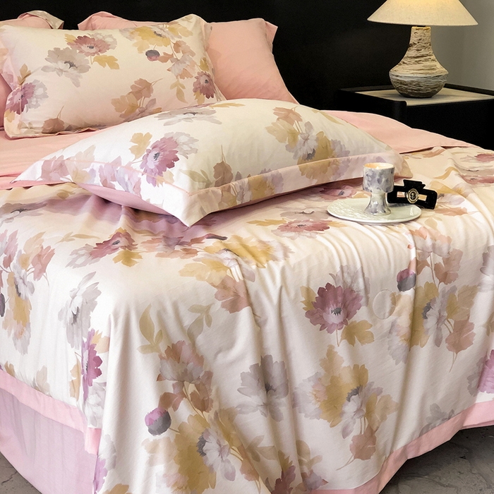 91家纺网 家纺一手货源 找家纺 立奥被业 2025新款雪纺纱夏被超柔数码印花夏被雪纺夏凉被 春风里-水粉