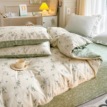 91家纺网 家纺一手货源 找家纺 （总）清雅福2025新款喷气全棉印花13372小清新四件套及单品-单枕套