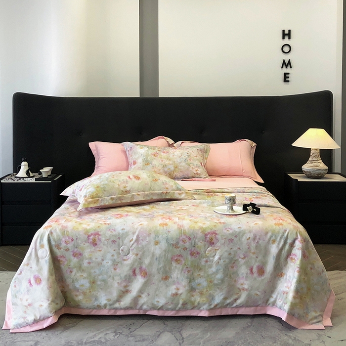 91家纺网 家纺一手货源 找家纺 立奥被业 2025新款雪纺纱夏被超柔数码印花夏被雪纺夏凉被 安娜-水粉