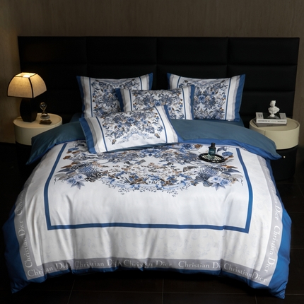 91家纺网 家纺一手货源 找家纺 色鬼布艺 2025新款轻奢亲肤纯棉四件套 蓝蝶