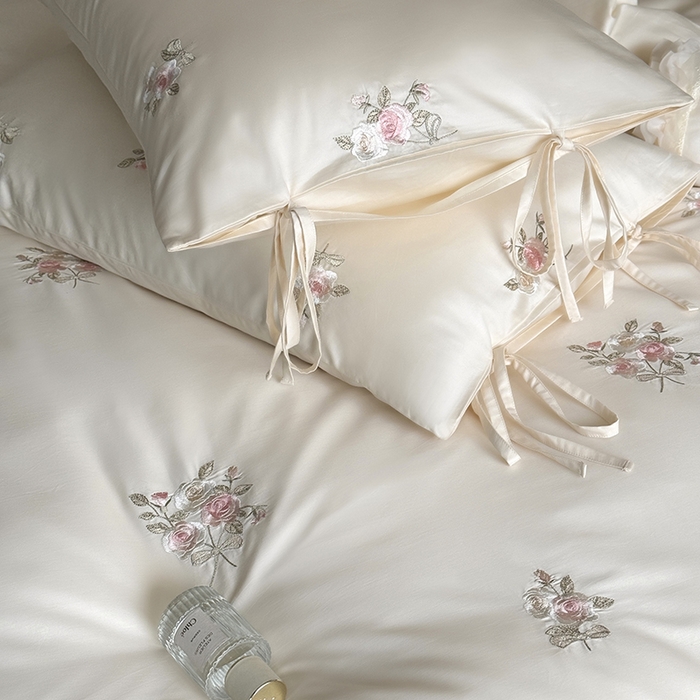 91家纺网 家纺一手货源 找家纺 鹿班家居 2025春夏款100S长绒棉精密刺绣-玫瑰甜心【标准会员-20元】 白色