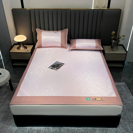 91家纺网 家纺一手货源 找家纺 航途席业 2025新款提花冰丝席床席 流星雨-粉