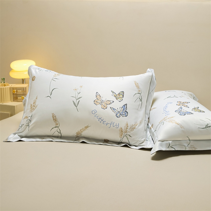 91家纺网 家纺一手货源 找家纺 笙意家纺 2025新款水洗真丝数码印花卡通枕套 恋蝶