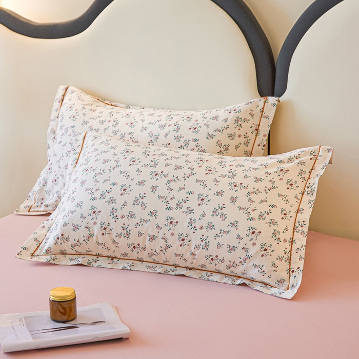 91家纺网 家纺一手货源 找家纺 棉乐町家居 2025新款全棉小清新人字纹四件套 奶油小花