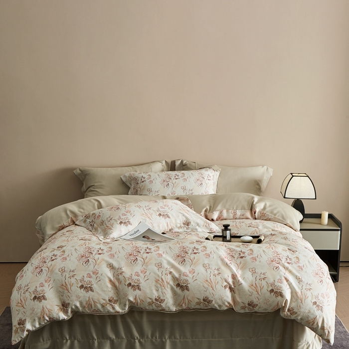 91家纺网 家纺一手货源 找家纺 顾家家居 2025新款莱塞尔兰精天丝印花四件套 蒙田