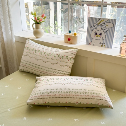 91家纺网 家纺一手货源 找家纺 （总）清雅福2025新款喷气全棉印花13372小清新四件套及单品-单枕套