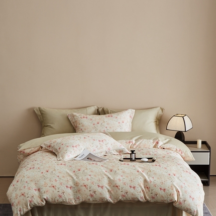 顾家家居 2025新款莱塞尔兰精天丝印花四件套 西溪桃花