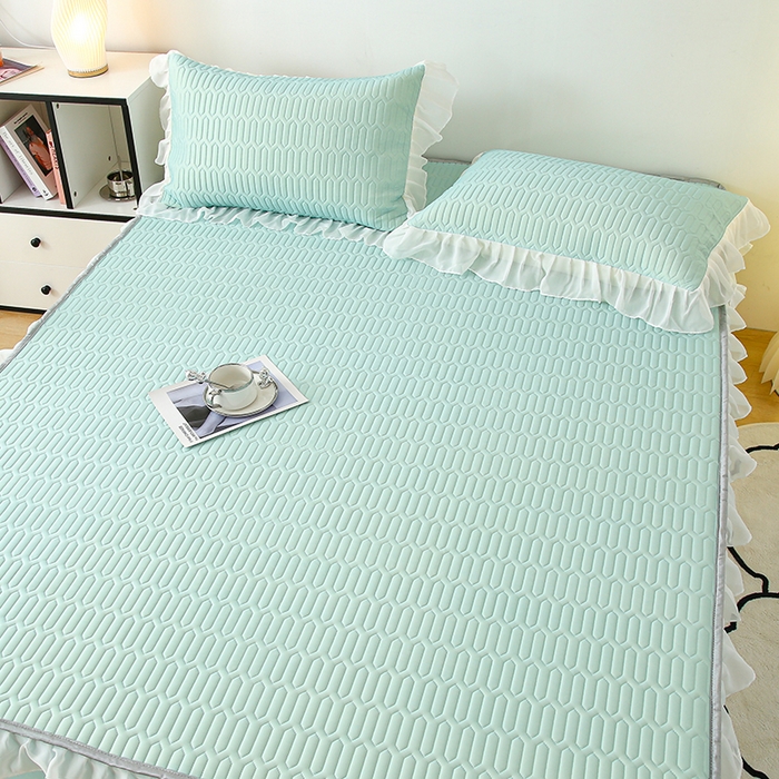 91家纺网 家纺一手货源 找家纺 伊人坊 2025新款A类凉感丝乳胶床笠凉席三件套-花边款 花边-薄荷绿