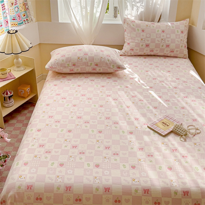 91家纺网 家纺一手货源 找家纺 名兮-2025新款全棉双层纱床单 双层纱-格子喵