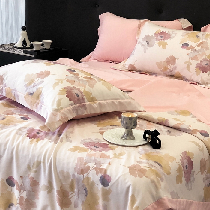 91家纺网 家纺一手货源 找家纺 立奥被业 2025新款雪纺纱夏被超柔数码印花夏被雪纺夏凉被 春风里-水粉