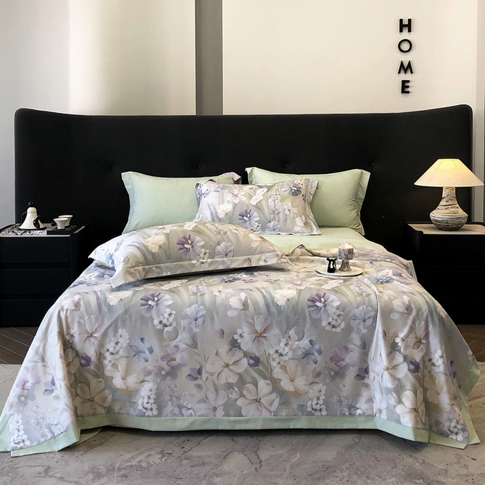 91家纺网 家纺一手货源 找家纺 立奥被业 2025新款雪纺纱夏被超柔数码印花夏被雪纺夏凉被 山与秋-浅绿