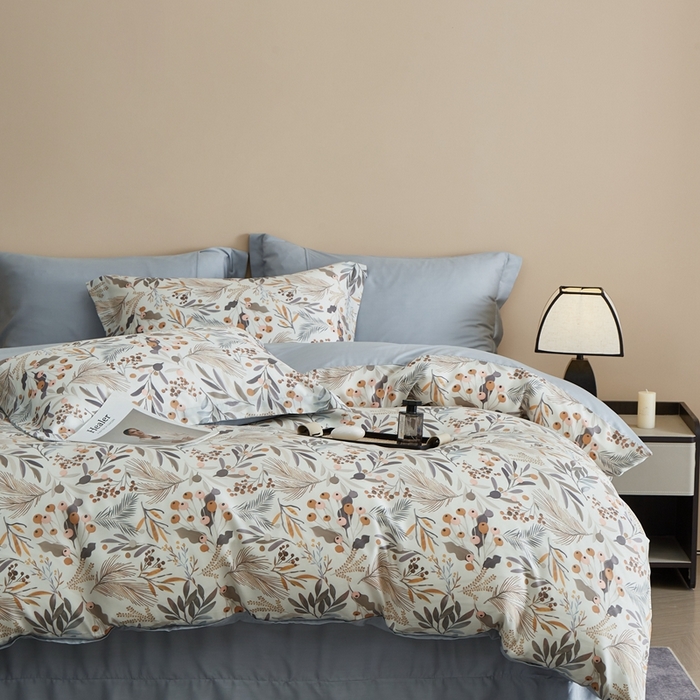 91家纺网 家纺一手货源 找家纺 顾家家居 2026新款莱塞尔兰精天丝印花四件套 露华浓