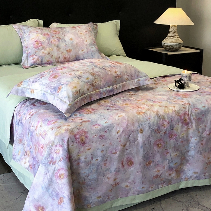 91家纺网 家纺一手货源 找家纺 立奥被业 2025新款雪纺纱夏被超柔数码印花夏被雪纺夏凉被 安娜-浅绿