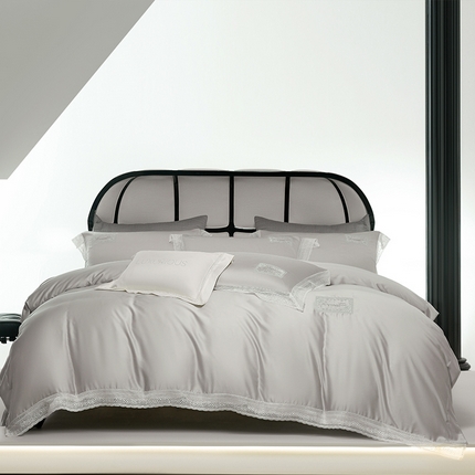 诗黛尔 2025新款春夏100%莱赛尔蕾丝绣花四件套-朵芮雅系列 朵芮雅-漫色灰