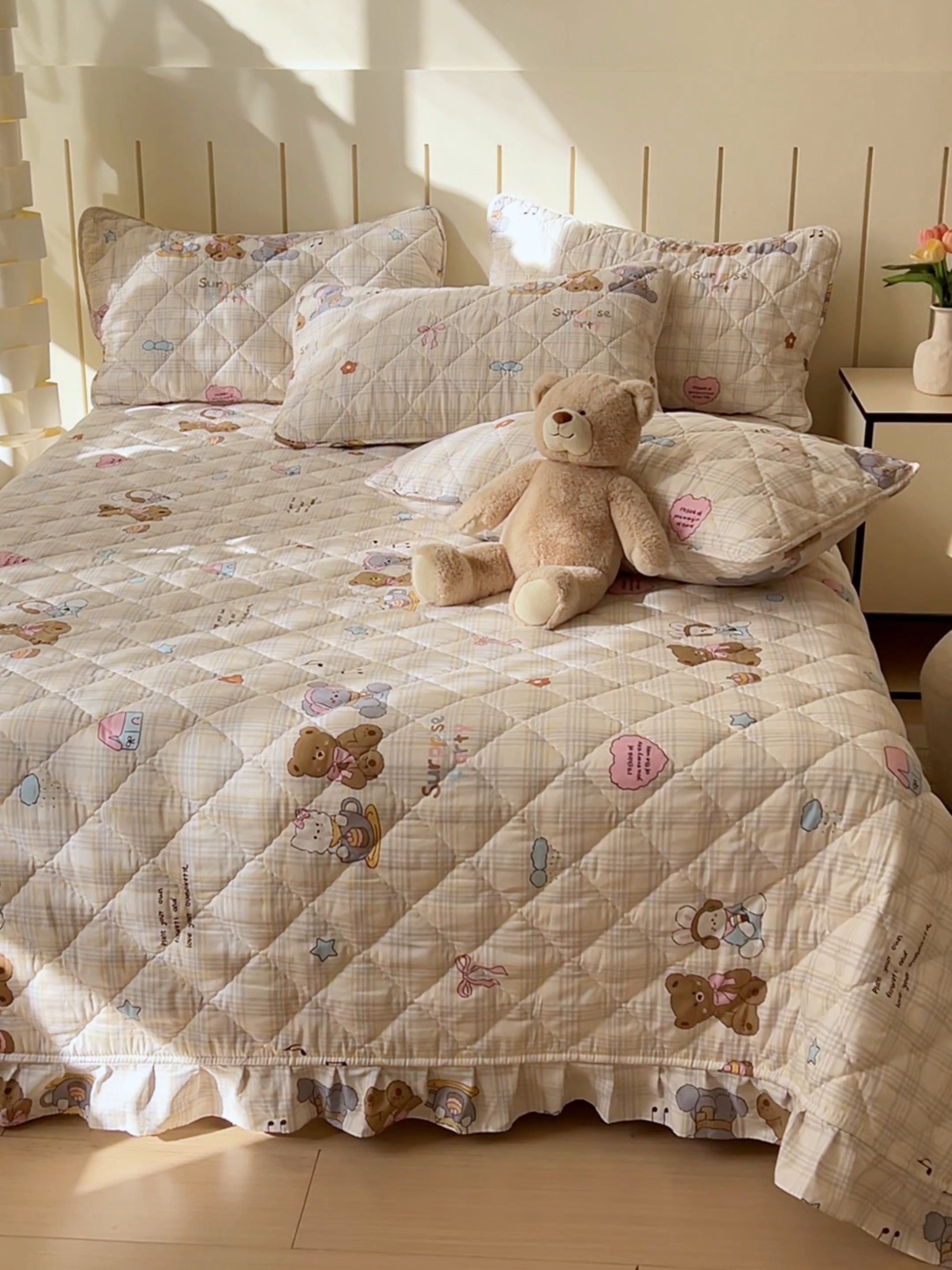 91家纺网 家纺一手货源 找家纺 U品汇 2025新品A类全棉夹棉床盖纯棉100%棉绗缝三件套炕垫褥子13372 G童谣