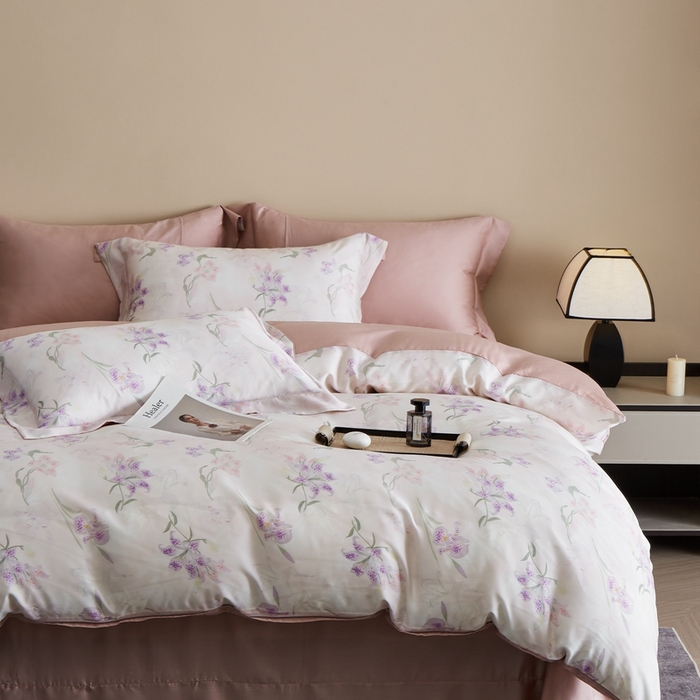 91家纺网 家纺一手货源 找家纺 顾家家居 2026新款莱塞尔兰精天丝印花四件套 茹伊