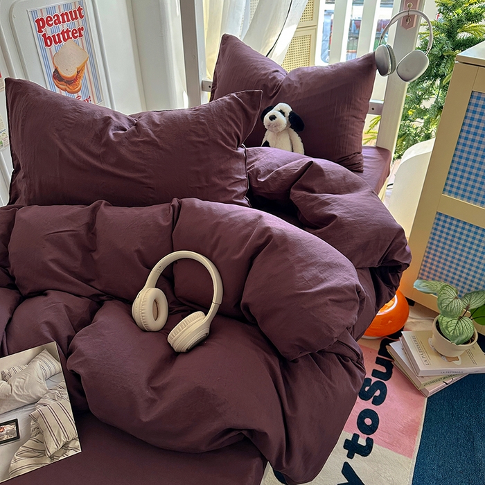 91家纺网 家纺一手货源 找家纺 阿曼达 2025新款纯色水洗m学生床单人四件套 纯色-幻紫