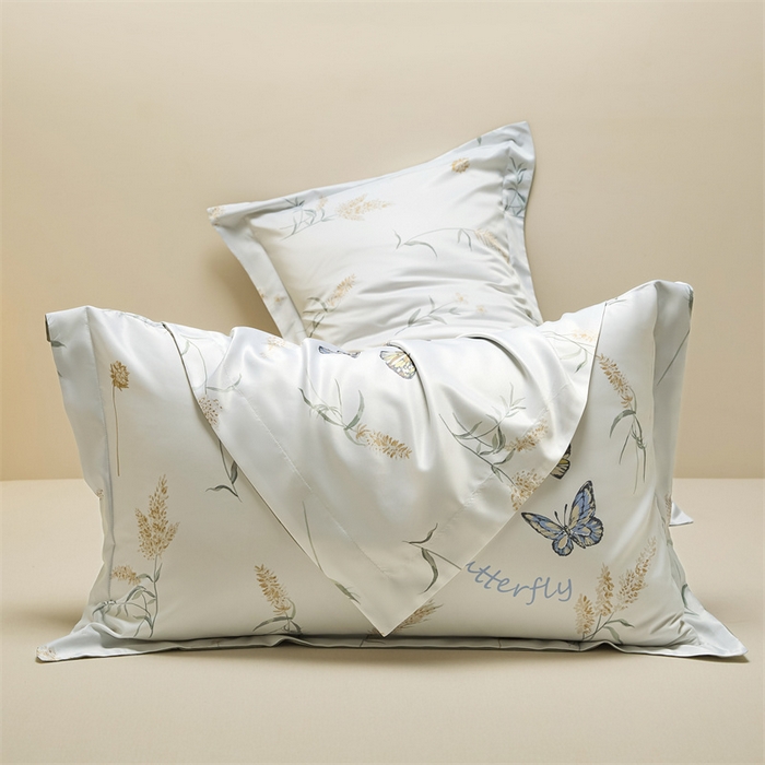 91家纺网 家纺一手货源 找家纺 笙意家纺 2025新款水洗真丝数码印花卡通枕套 恋蝶