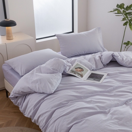 91家纺网 家纺一手货源 找家纺 （总）良品汇馆 日式无印纯棉水洗棉四件套良品细格纹套件简约床上用品格子全棉