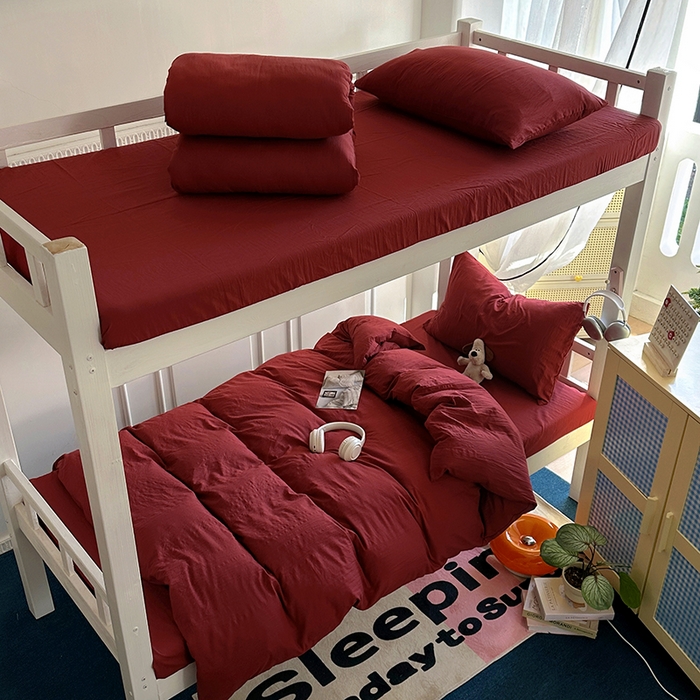 91家纺网 家纺一手货源 找家纺 阿曼达 2025新款纯色水洗m学生床单人四件套 纯色-安可拉红