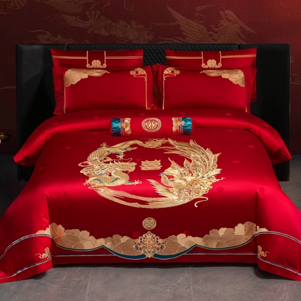 美娘阁 2025新款A版长绒棉贡段B版长绒棉贡段刺绣婚庆多件套龙凤盛宴