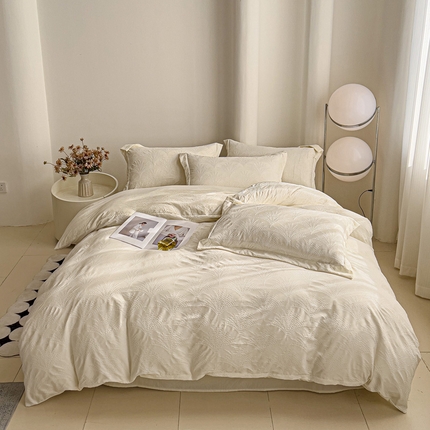 91家纺网 家纺一手货源 找家纺 卡普二店 2025新款A类轻奢双层纱提花四件套摇钱树系列 摇钱树（奶白）