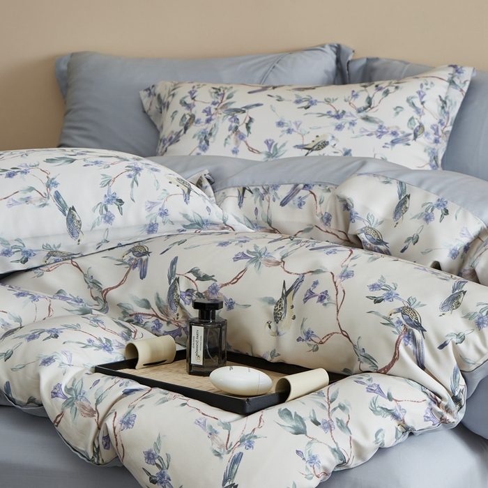 91家纺网 家纺一手货源 找家纺 顾家家居 2025新款莱塞尔兰精天丝印花四件套 渝蓉