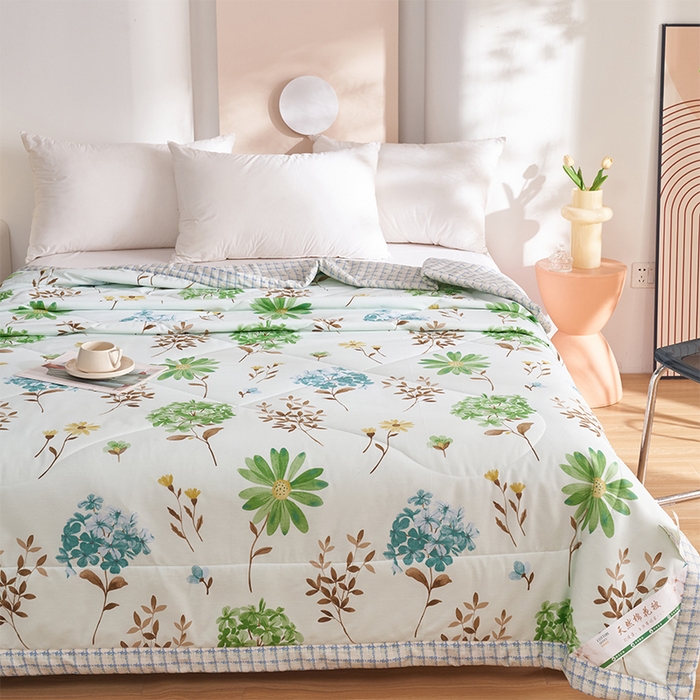 91家纺网 家纺一手货源 找家纺 羽梦家纺 2025新款新疆棉花全棉夏凉被被子被芯 山茶花开绿