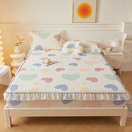 91家纺网 家纺一手货源 找家纺 （总）伊人坊 2025新款A类凉感丝乳胶床笠凉席三件套-花边款