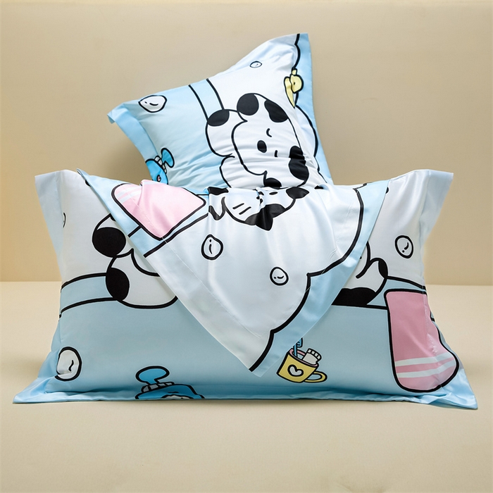91家纺网 家纺一手货源 找家纺 笙意家纺 2025新款水洗真丝数码印花卡通枕套 萌宠猫狗