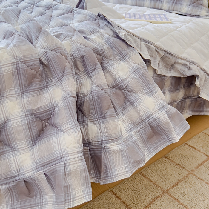 91家纺网 家纺一手货源 找家纺 U品汇 2025新品A类全棉夹棉床盖纯棉100%棉绗缝三件套炕垫褥子13372 G摩卡条纹蓝