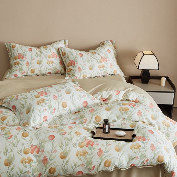 91家纺网 家纺一手货源 找家纺 顾家家居 2025新款莱塞尔兰精天丝印花四件套 丝丝花语